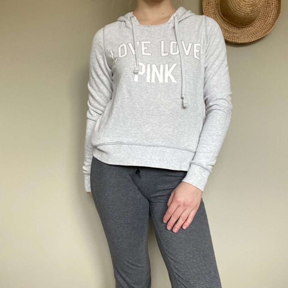 💖 3 for $35 Victoria's Secret PINK Gray Love Pink Hoodie Sweatshirt